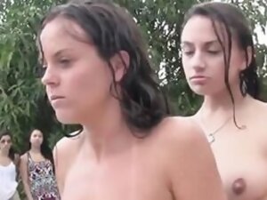 Wild lesbian humiliation at the pool